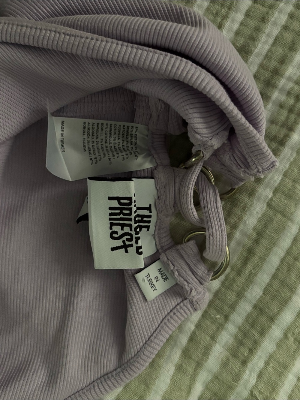 The Ragged Priest Ribbed Lace-Up Halter Crop Top - Lavender (XS) - Picture 6 of 6